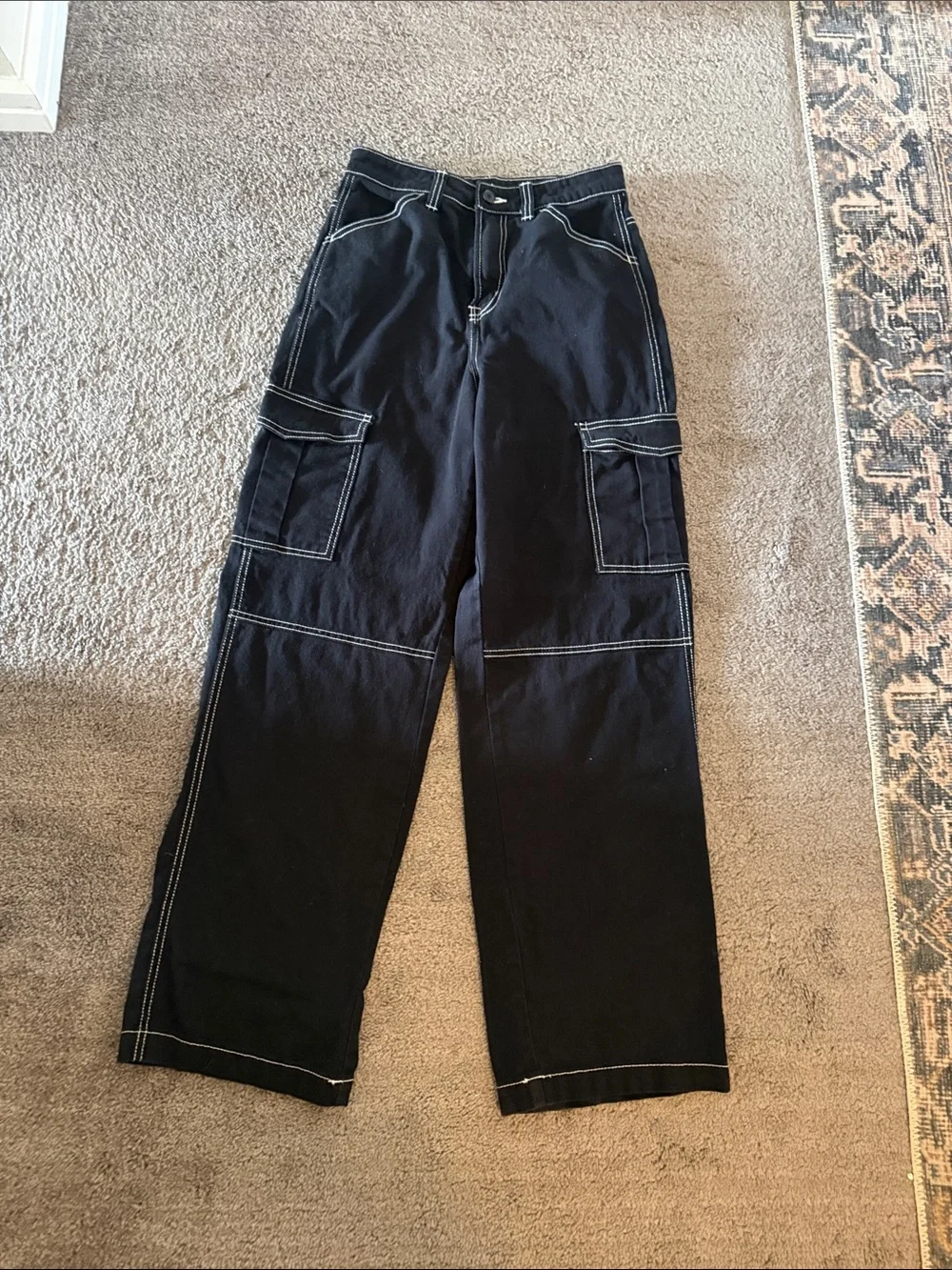 H&M Divided Black Pants with White Contrast Stitching